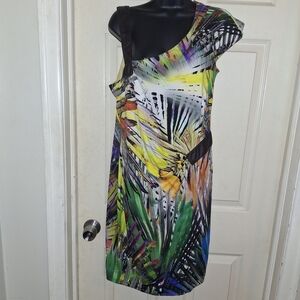 Blue Asymmetrical Sheath Cocktail Dress